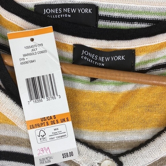 Jones NY Striped Linen Blend Twinset Cardigan & Tank Top Set NEW S - Picture 6 of 7